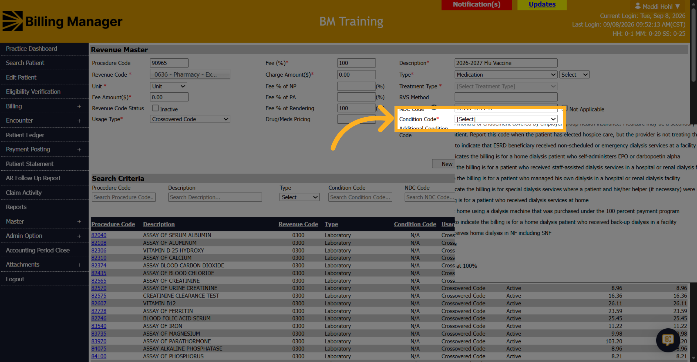Select Condition Code