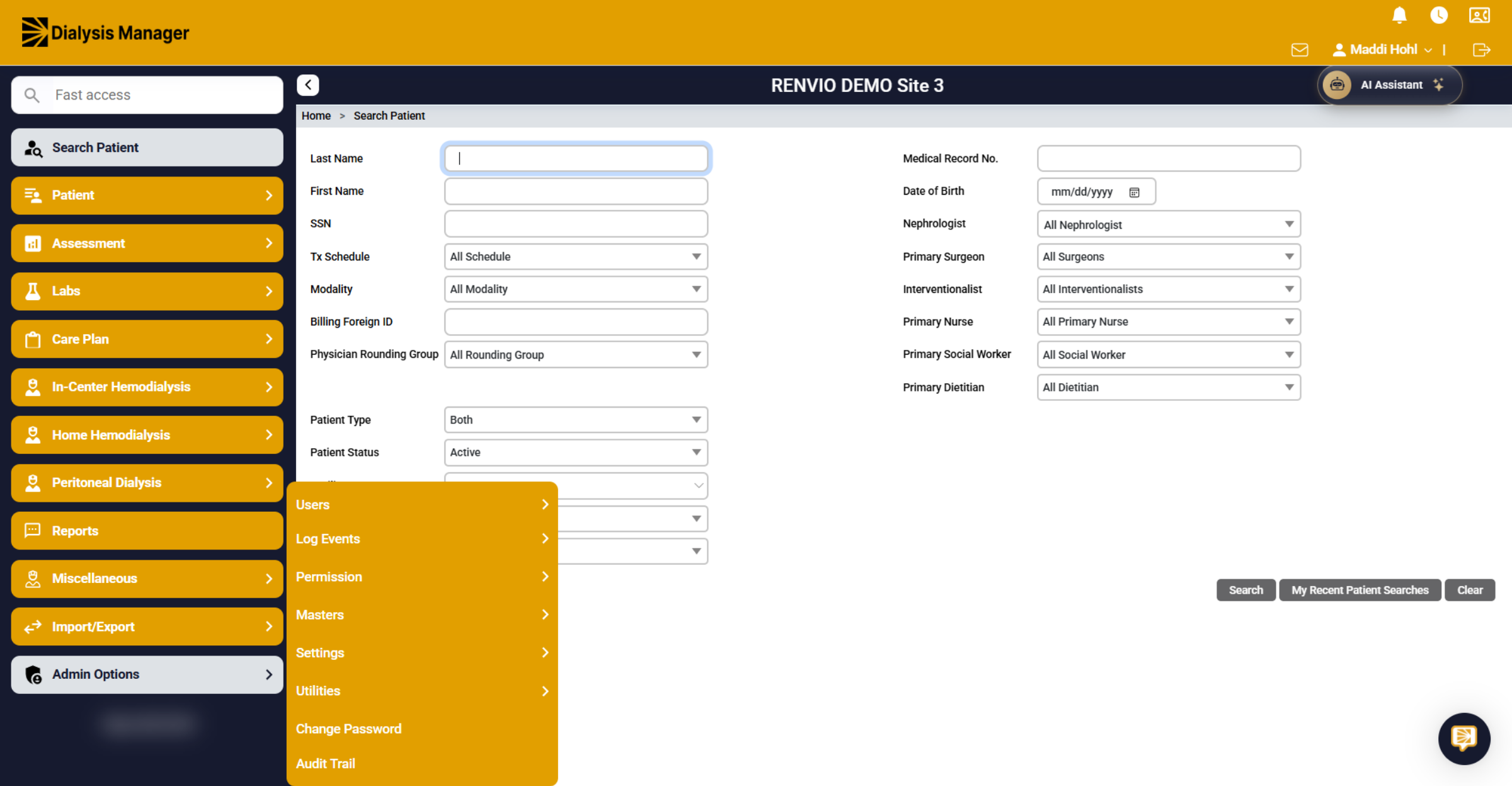 Log into Dialysis Manager