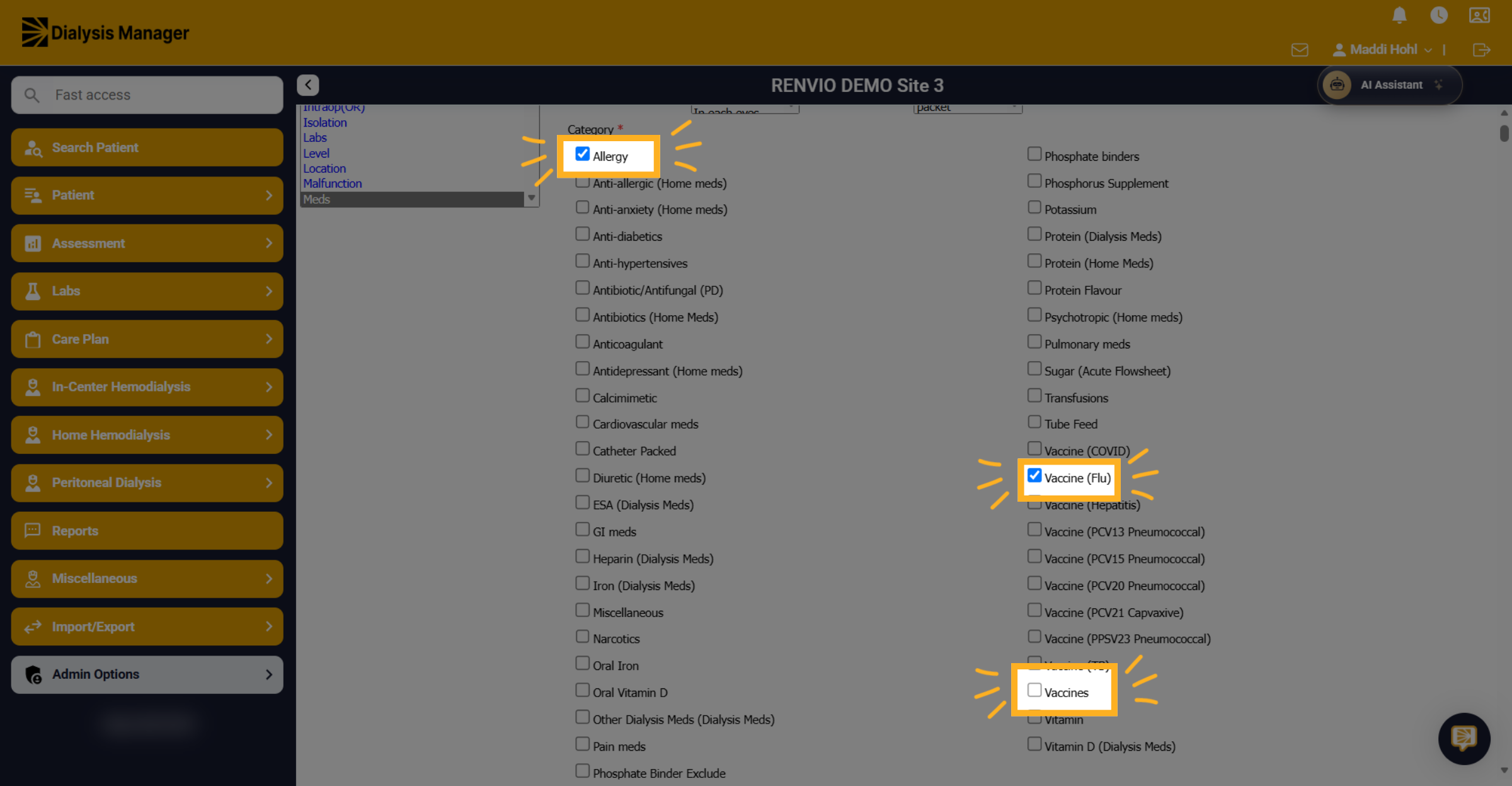 Select the following categories