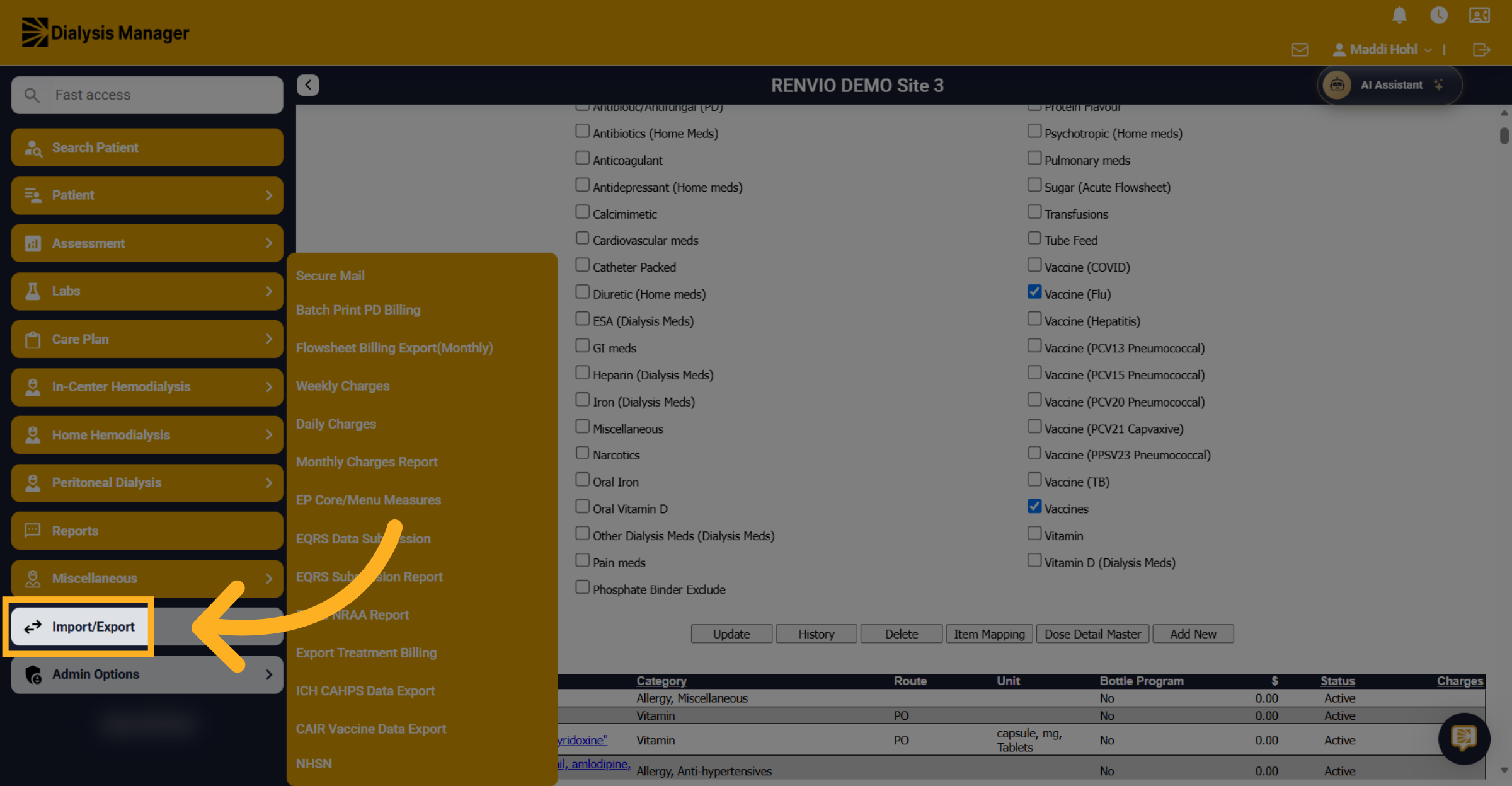Open Import/Export Menu