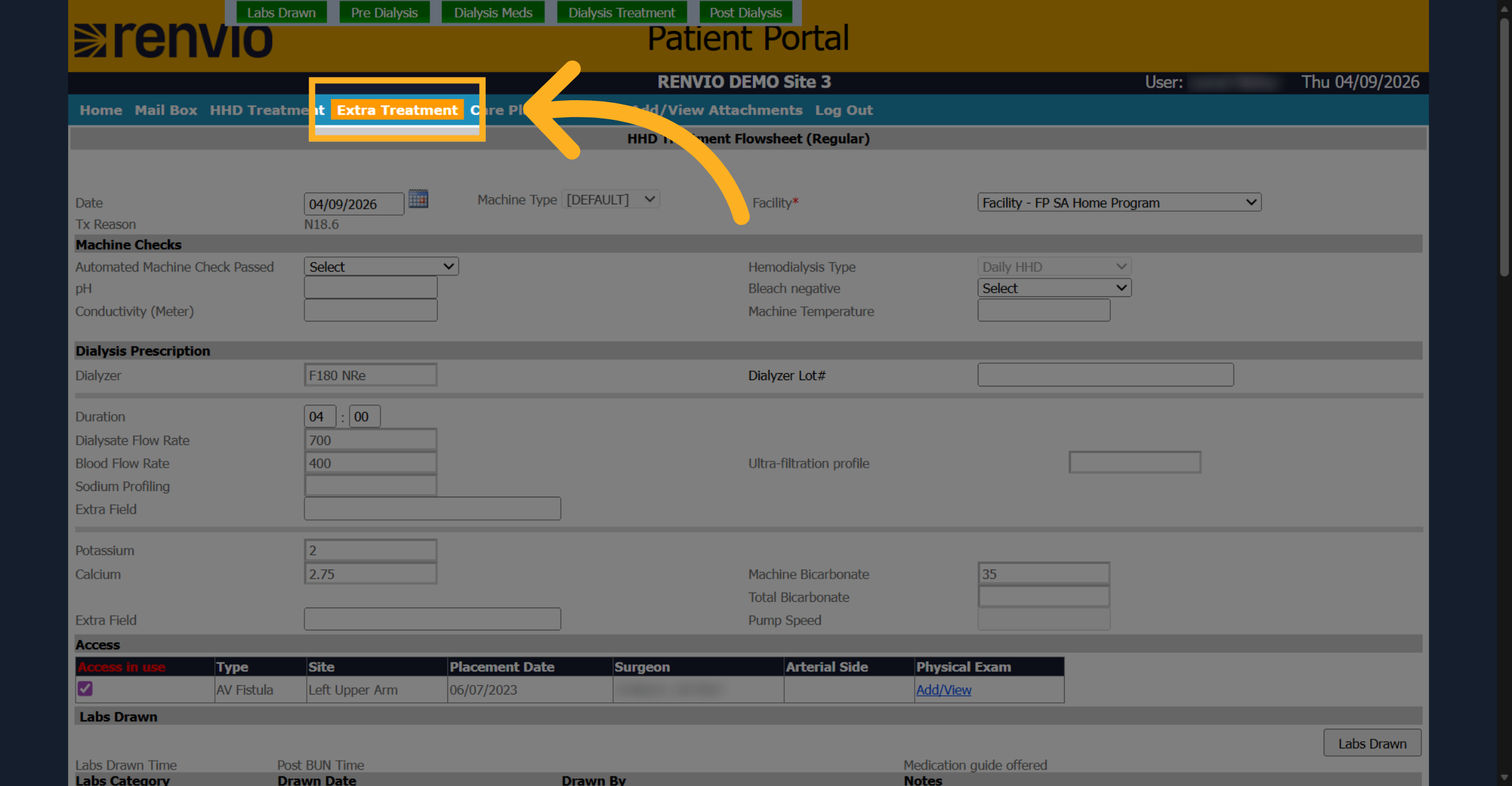 Open Extra Treatment Tab