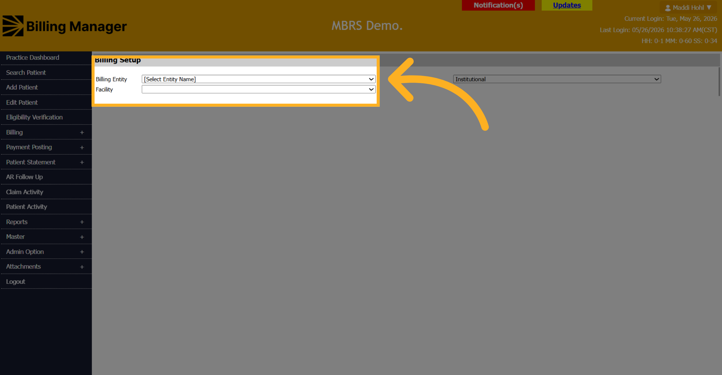 Open Billing Entity Selector