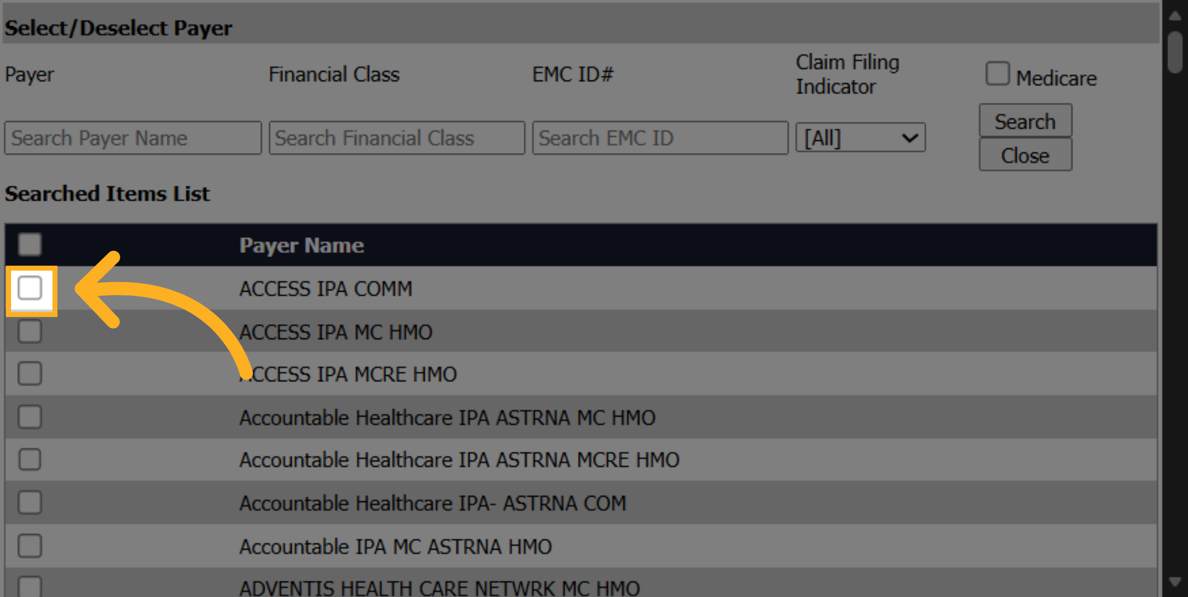 Check the Box next to the Payer