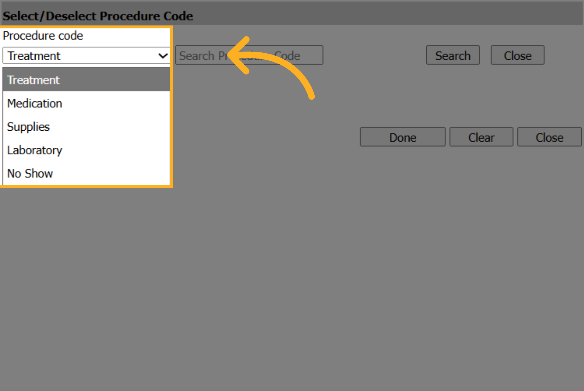 Select Procedure Code Categories
