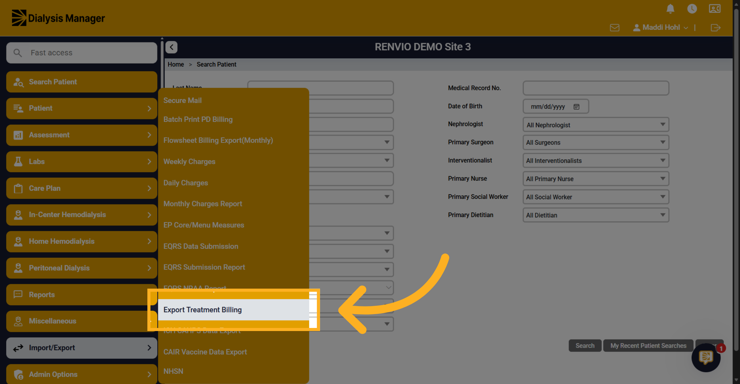 Open Export Treatment Billing