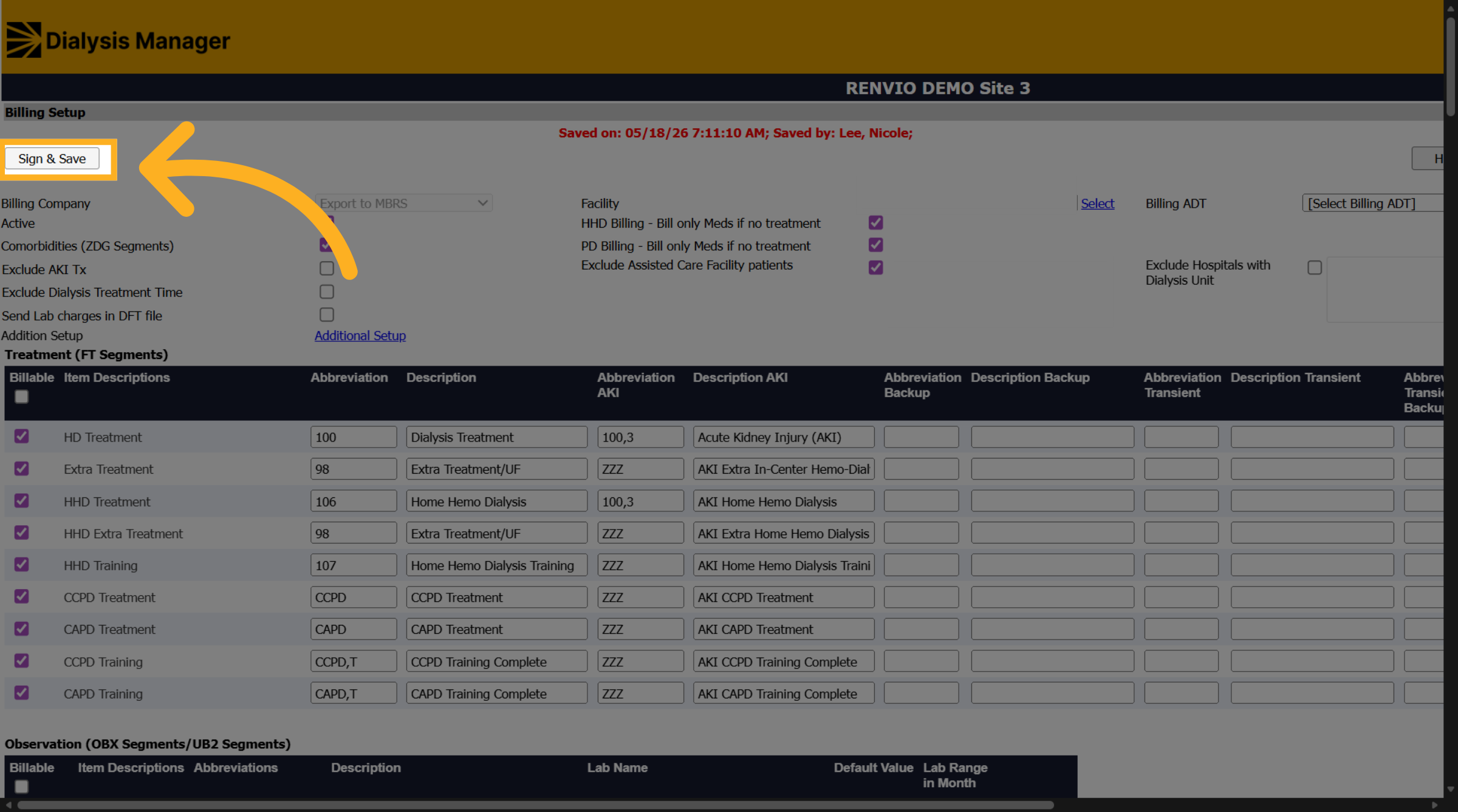Save Billing Setup Changes
