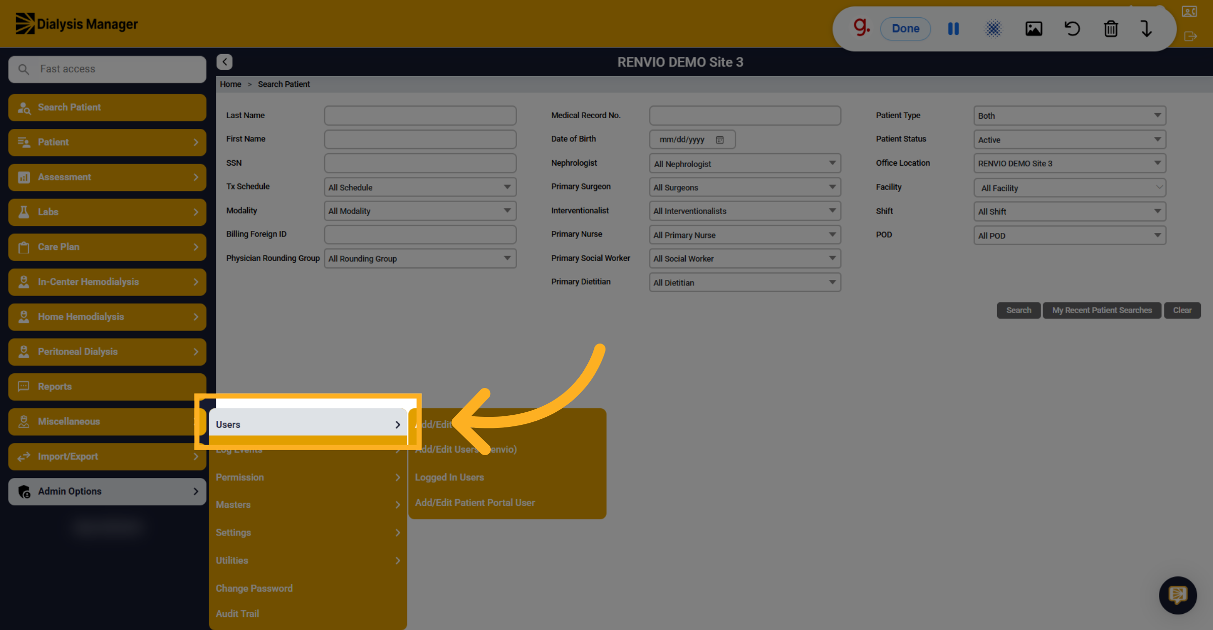 Open Users Section