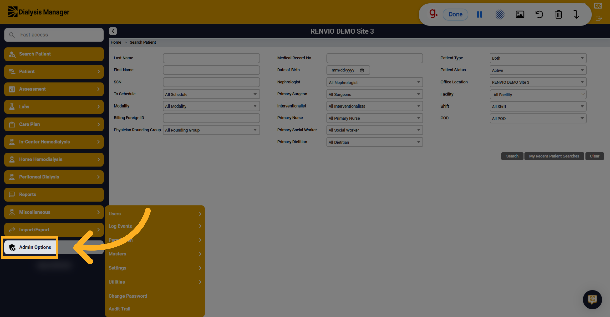 Access Admin Options