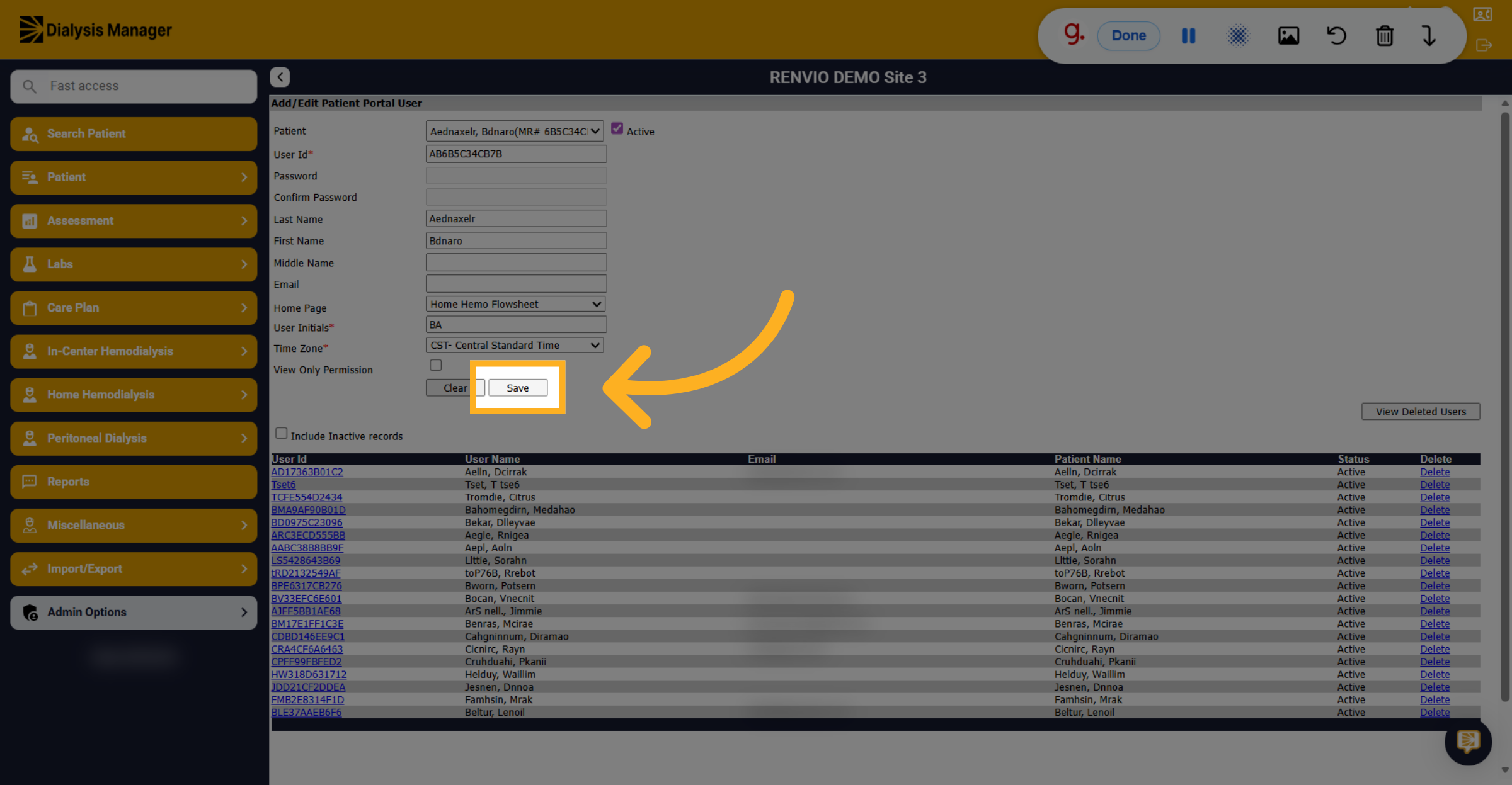 Save Patient User Details