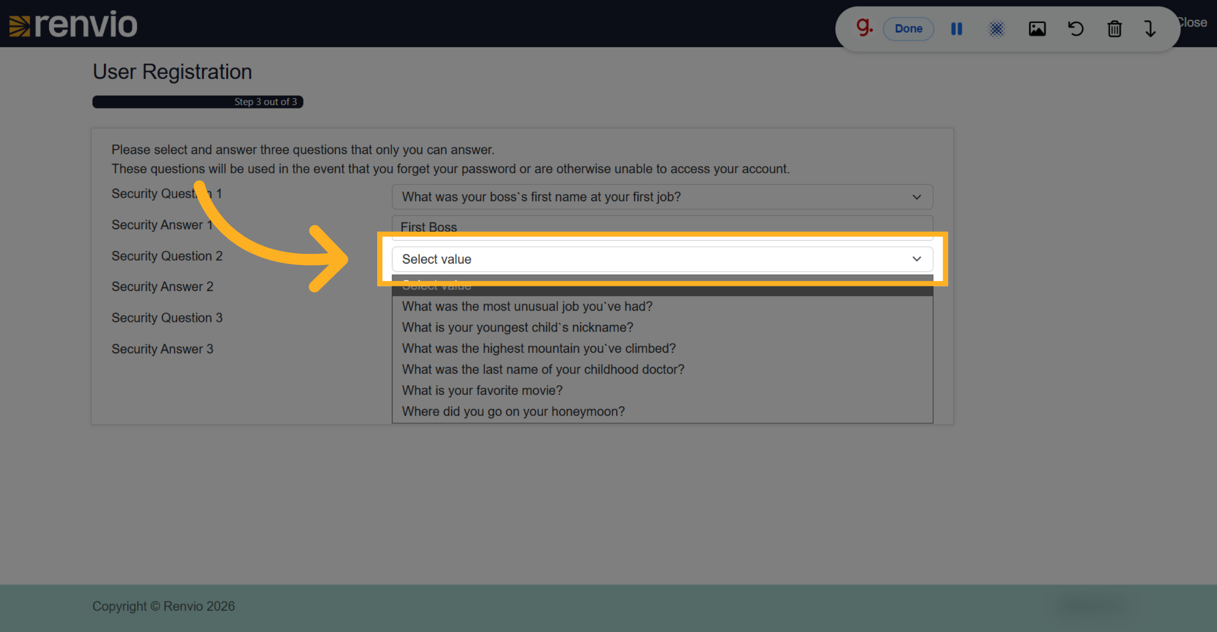 Choose Second Security Question