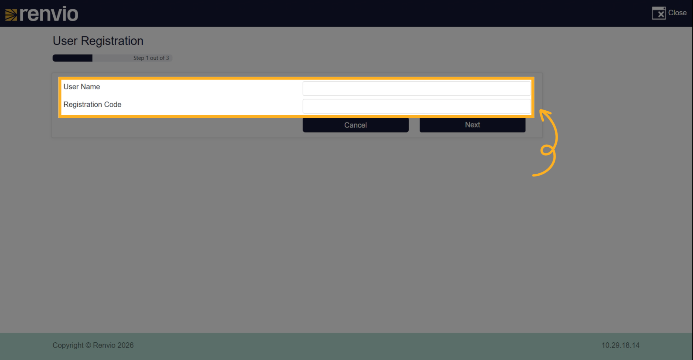Enter Username And Registration Code