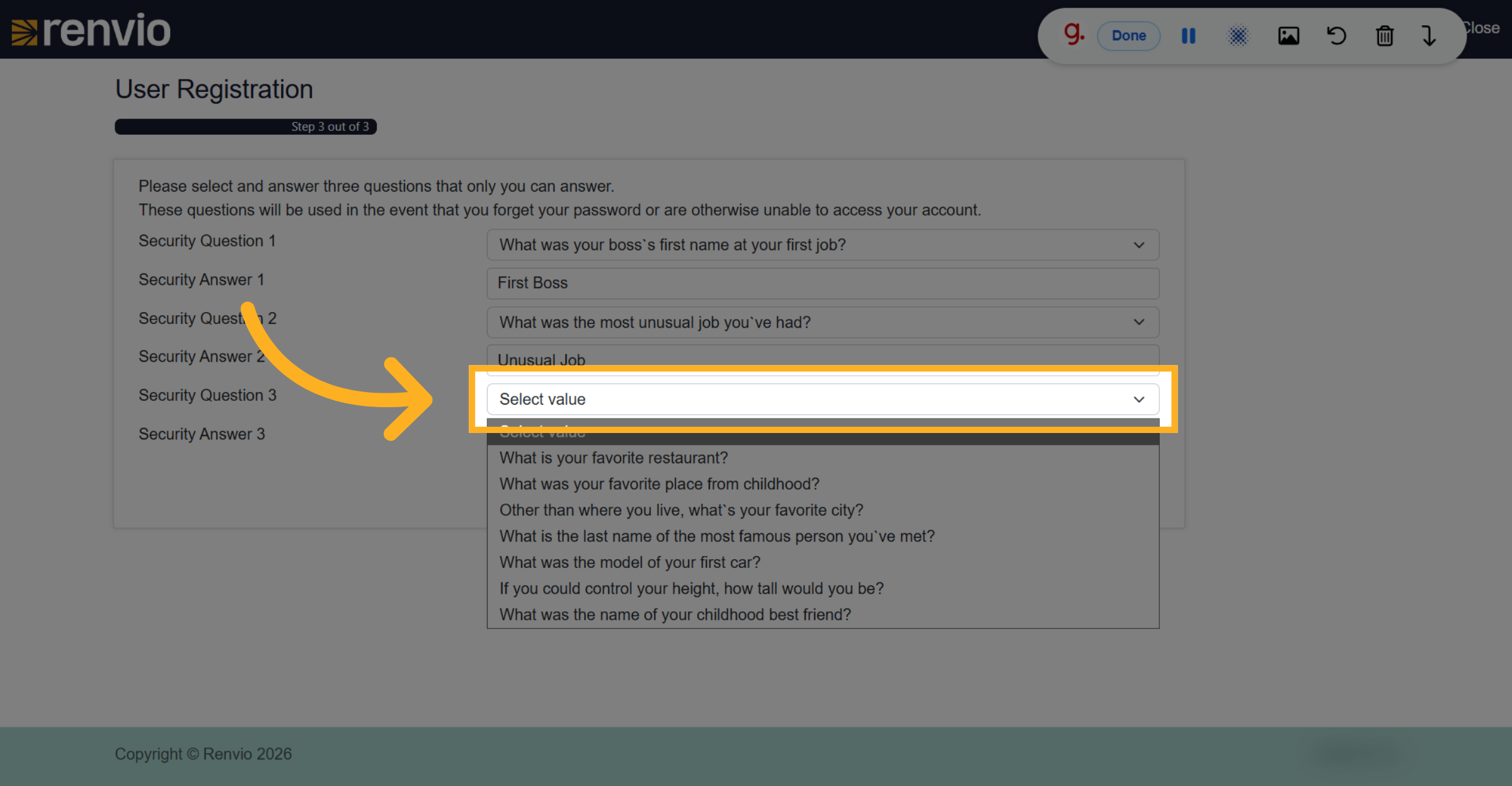 Choose Third Security Question