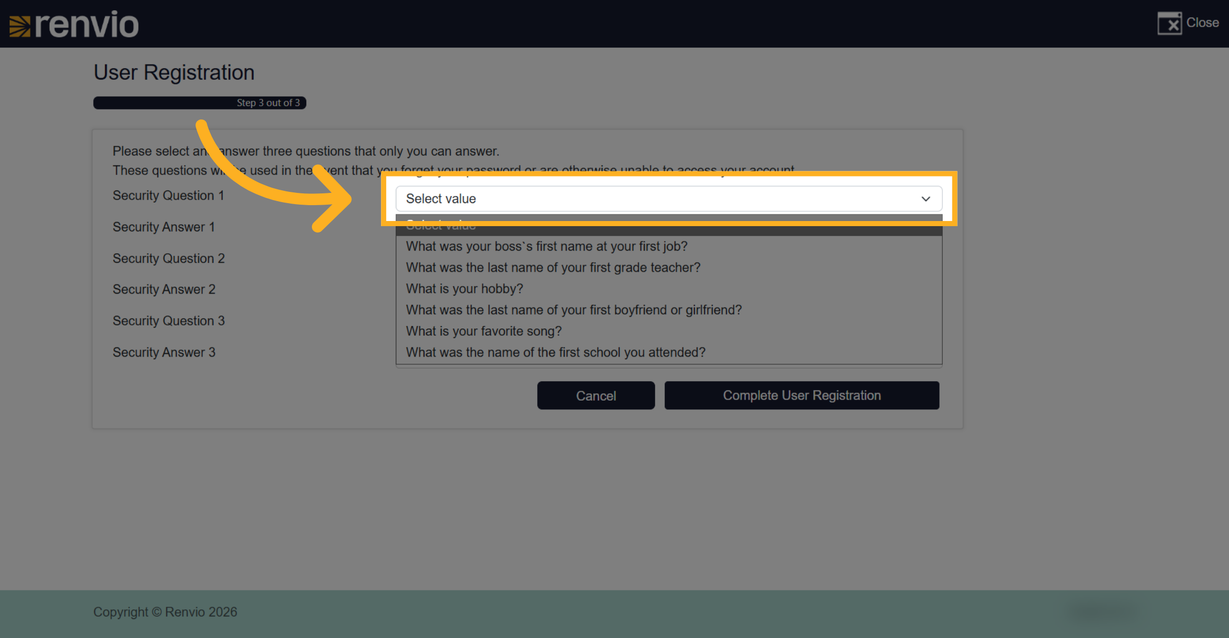 Choose First Security Question