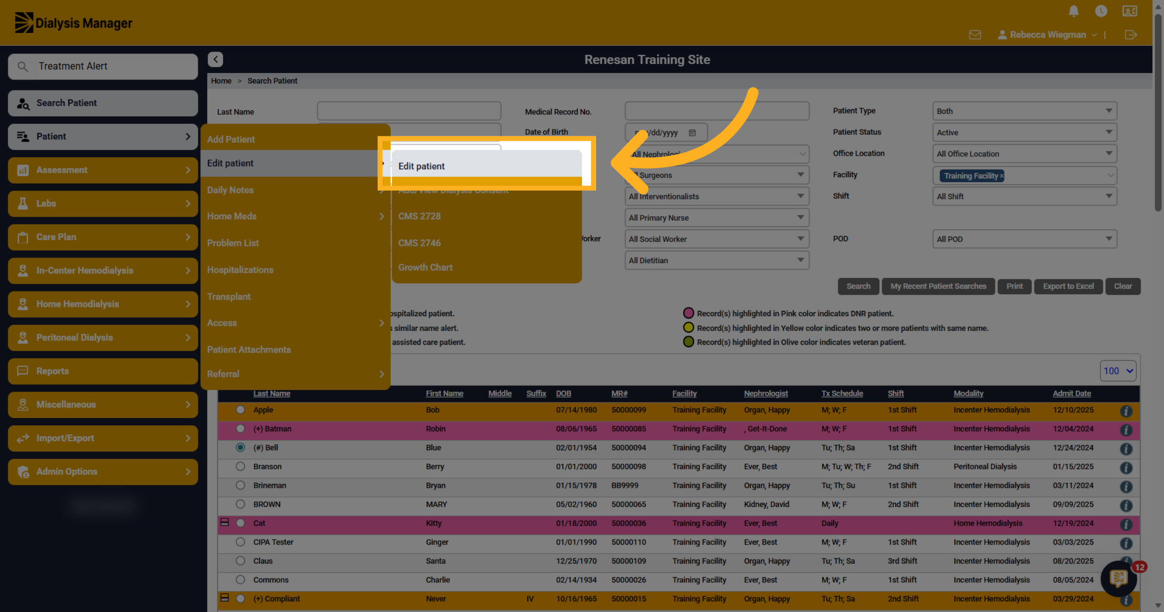 Open Patient Edit Screen