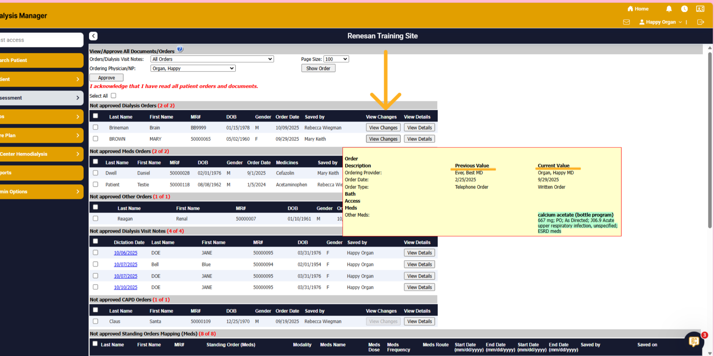 Hovering 'View Changes