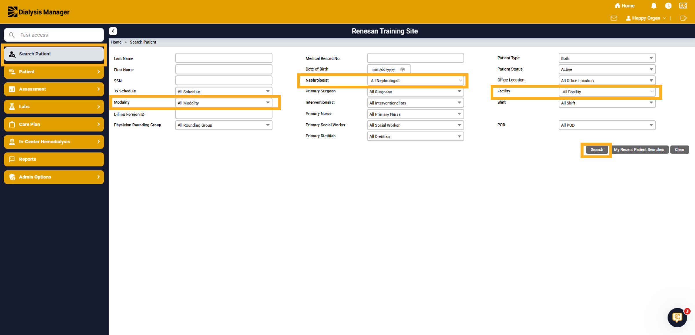 Search Patient Menu