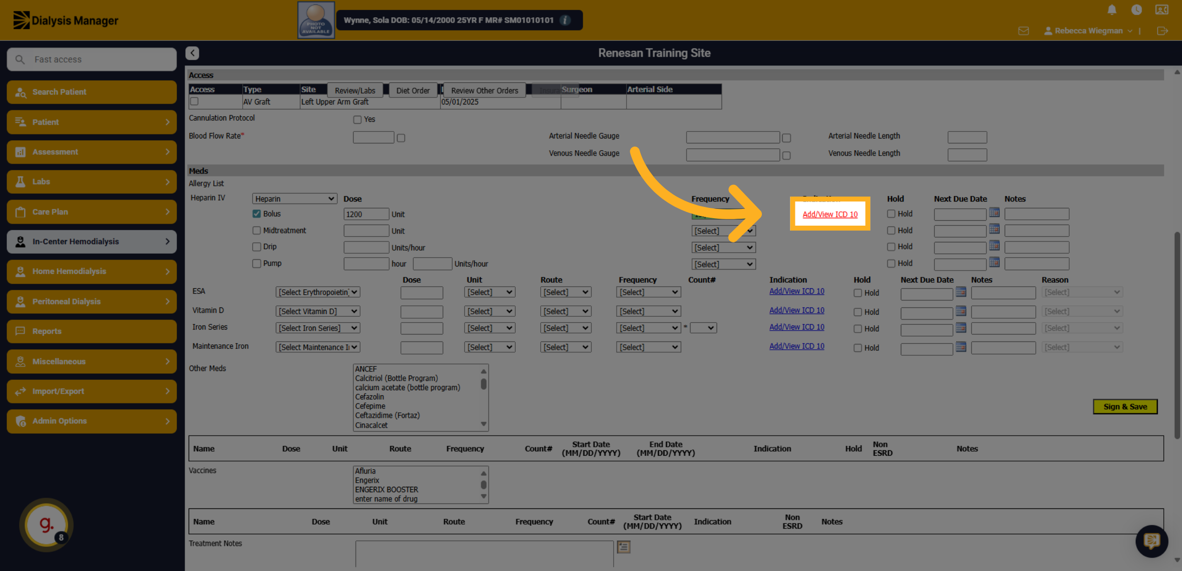 Click 'Add/View ICD 10'