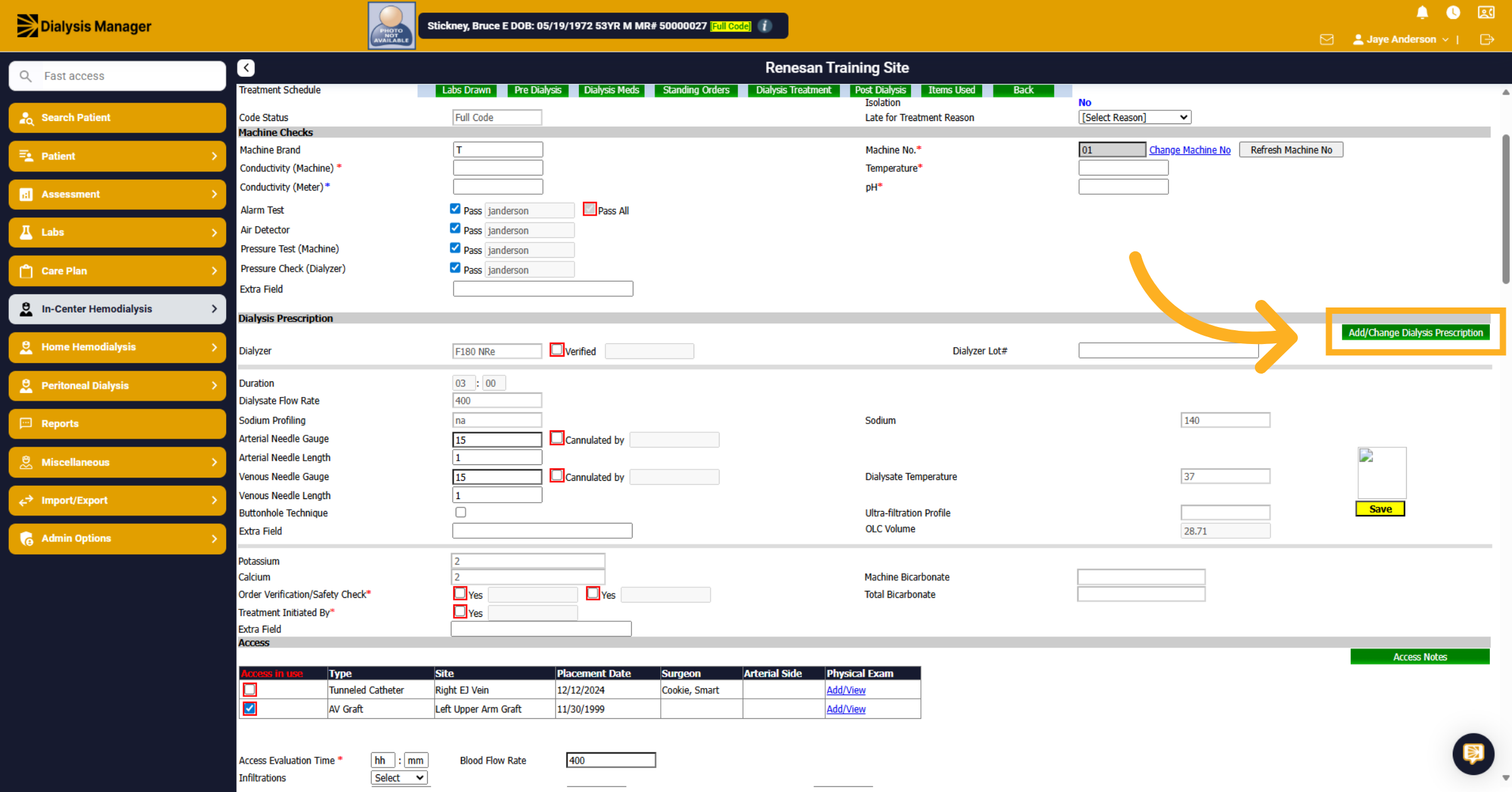 Add/Change Dialysis Prescription