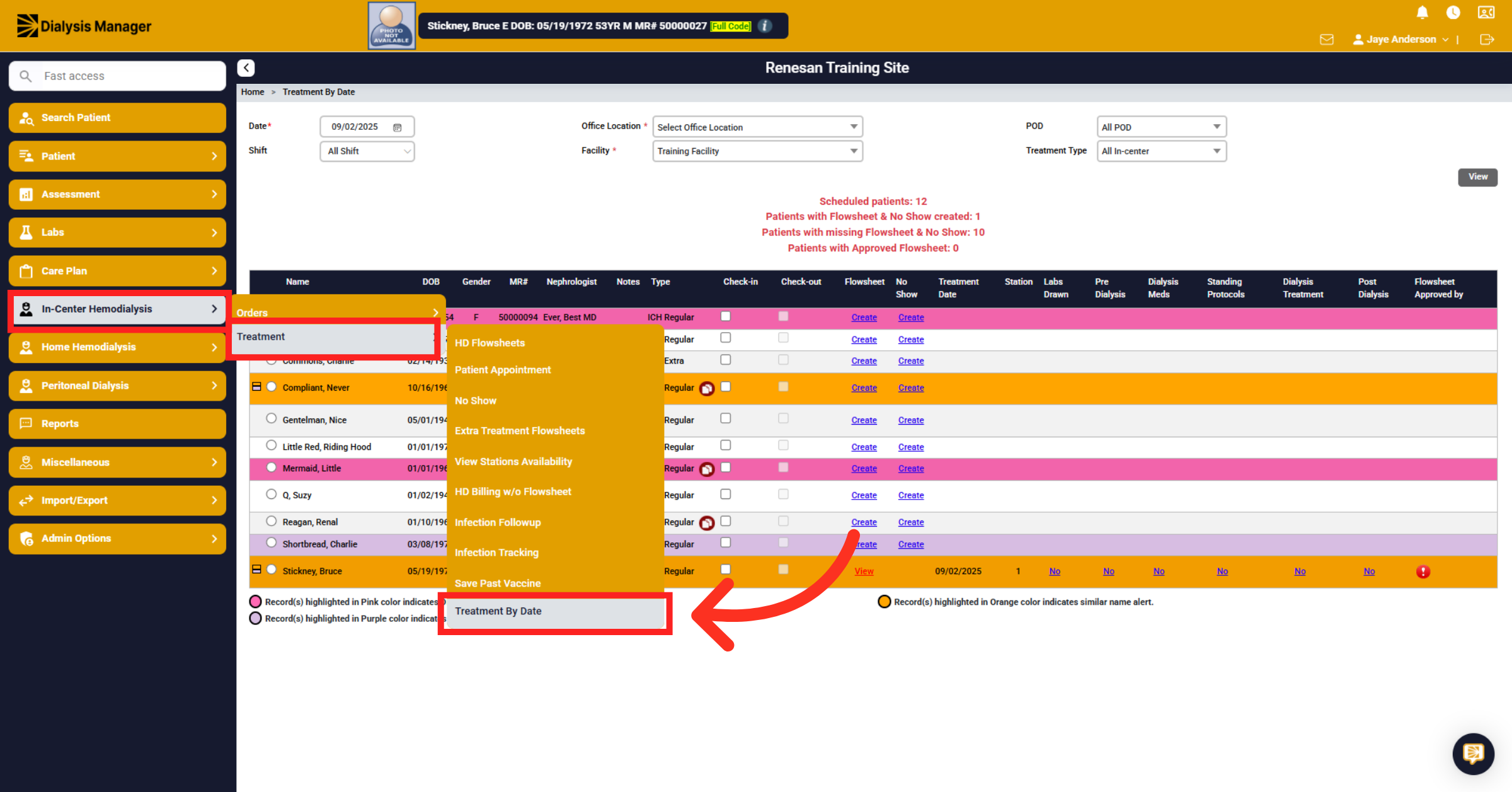 Click 'Treatment By Date'
