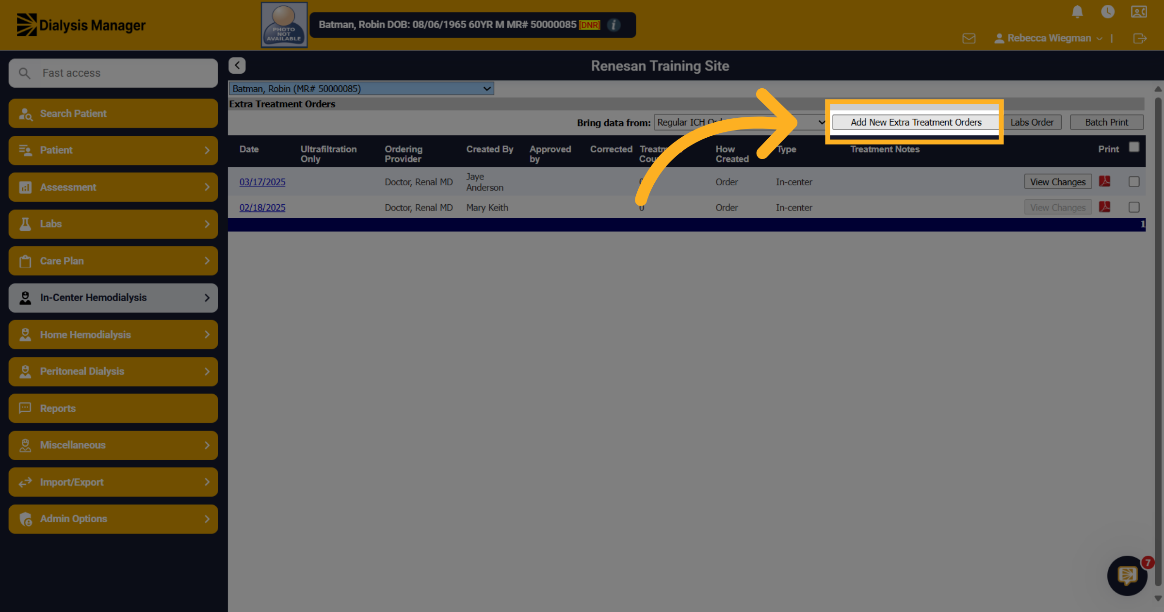 Click 'Add New Extra Treatment Orders'