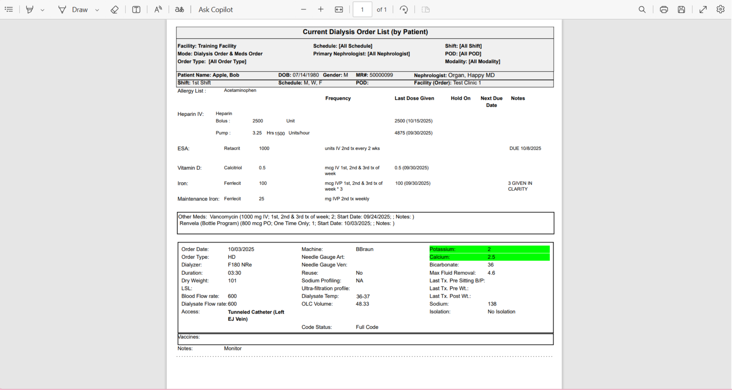 Dialysis Order & Med Only View