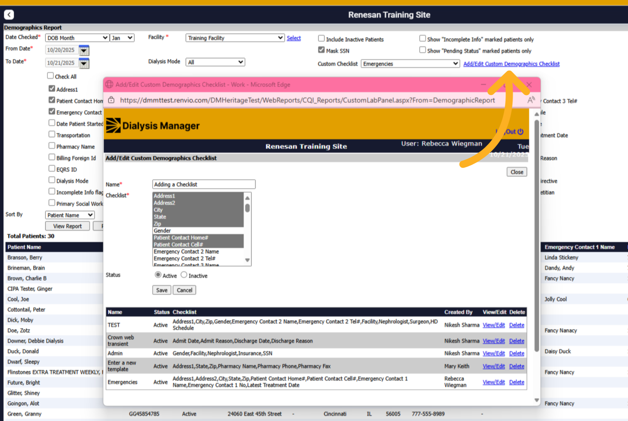 Add/Edit Custom Demographic Checklist