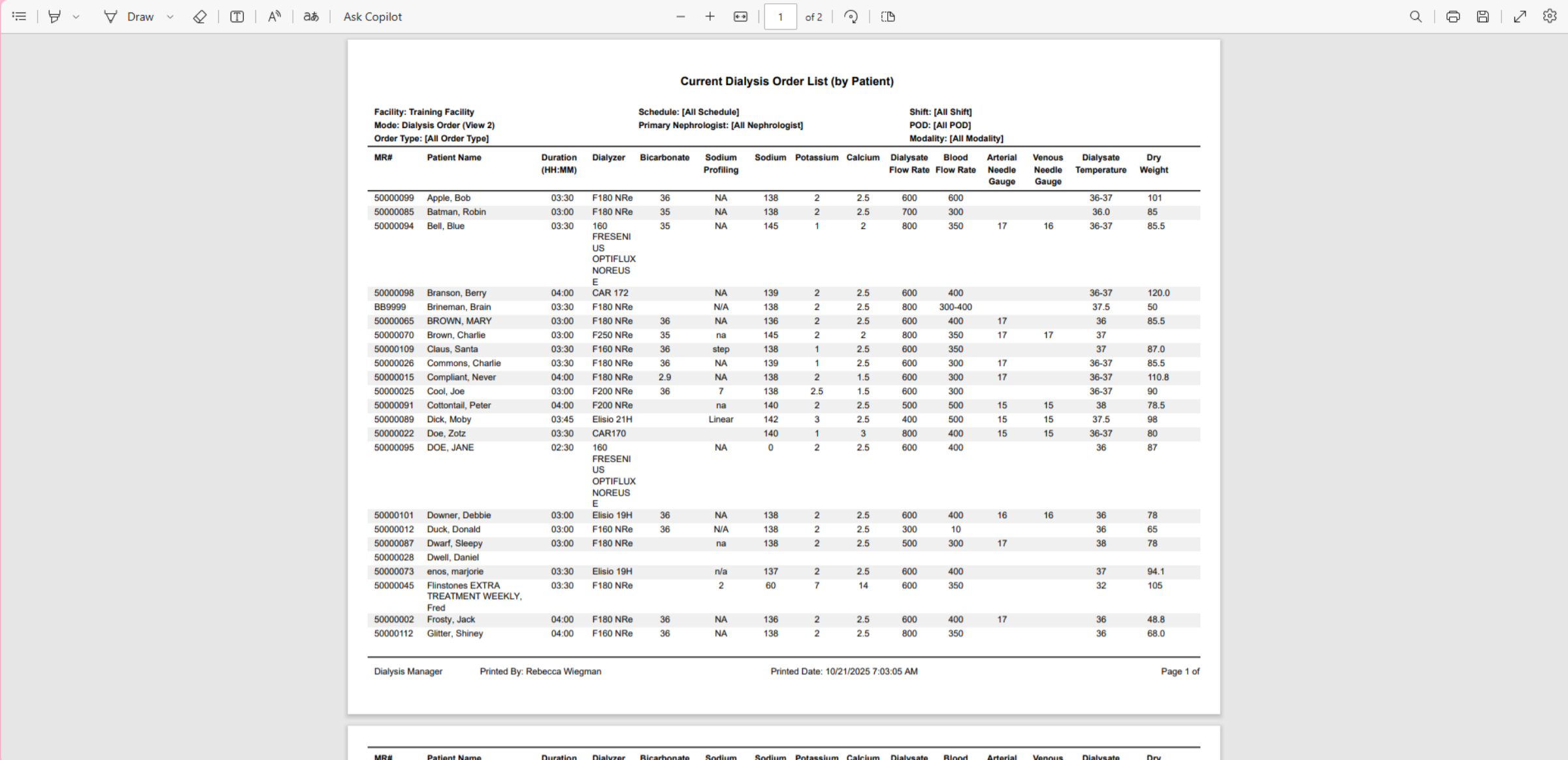 Dialysis Order (View 2)