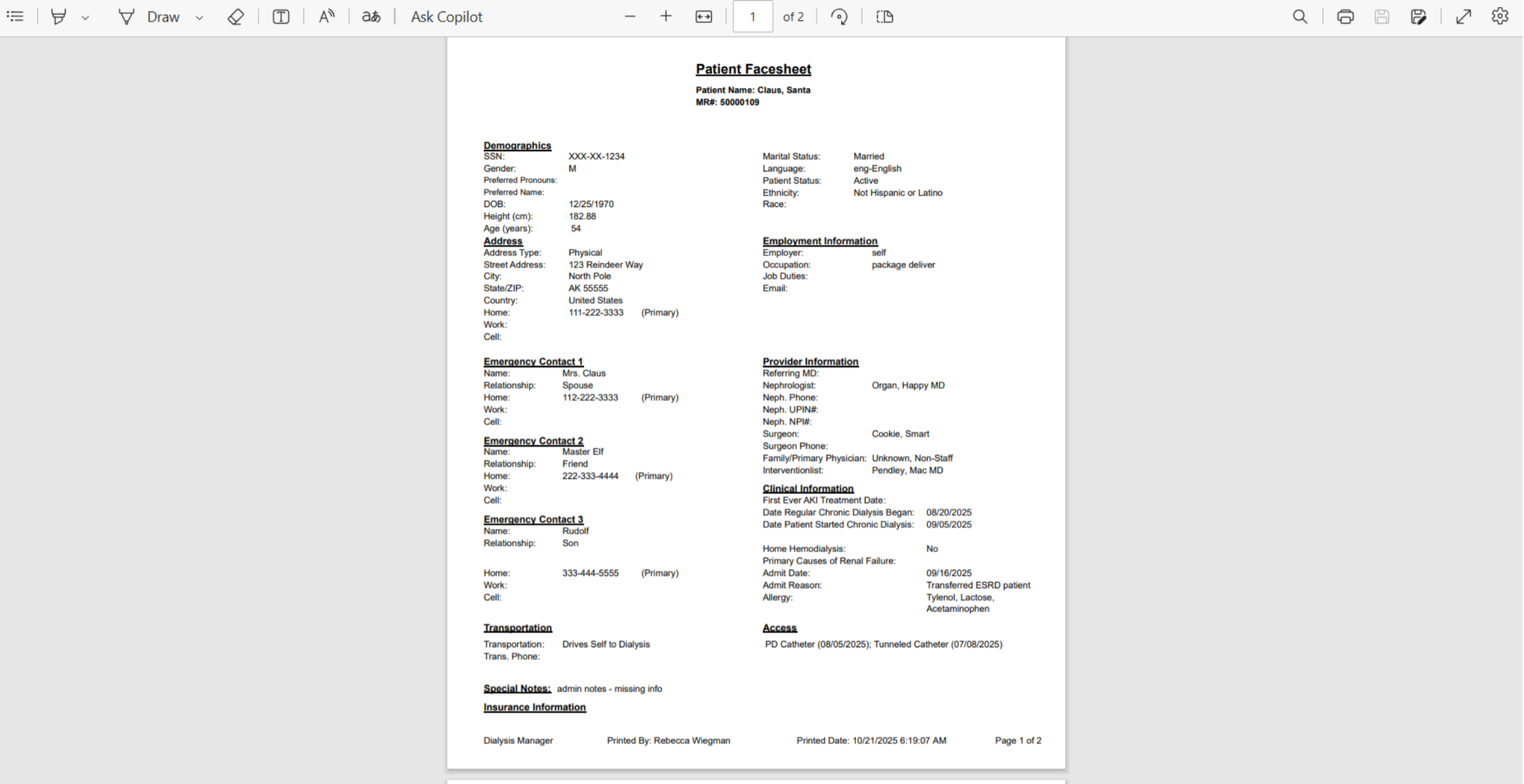 Patient FaceSheet