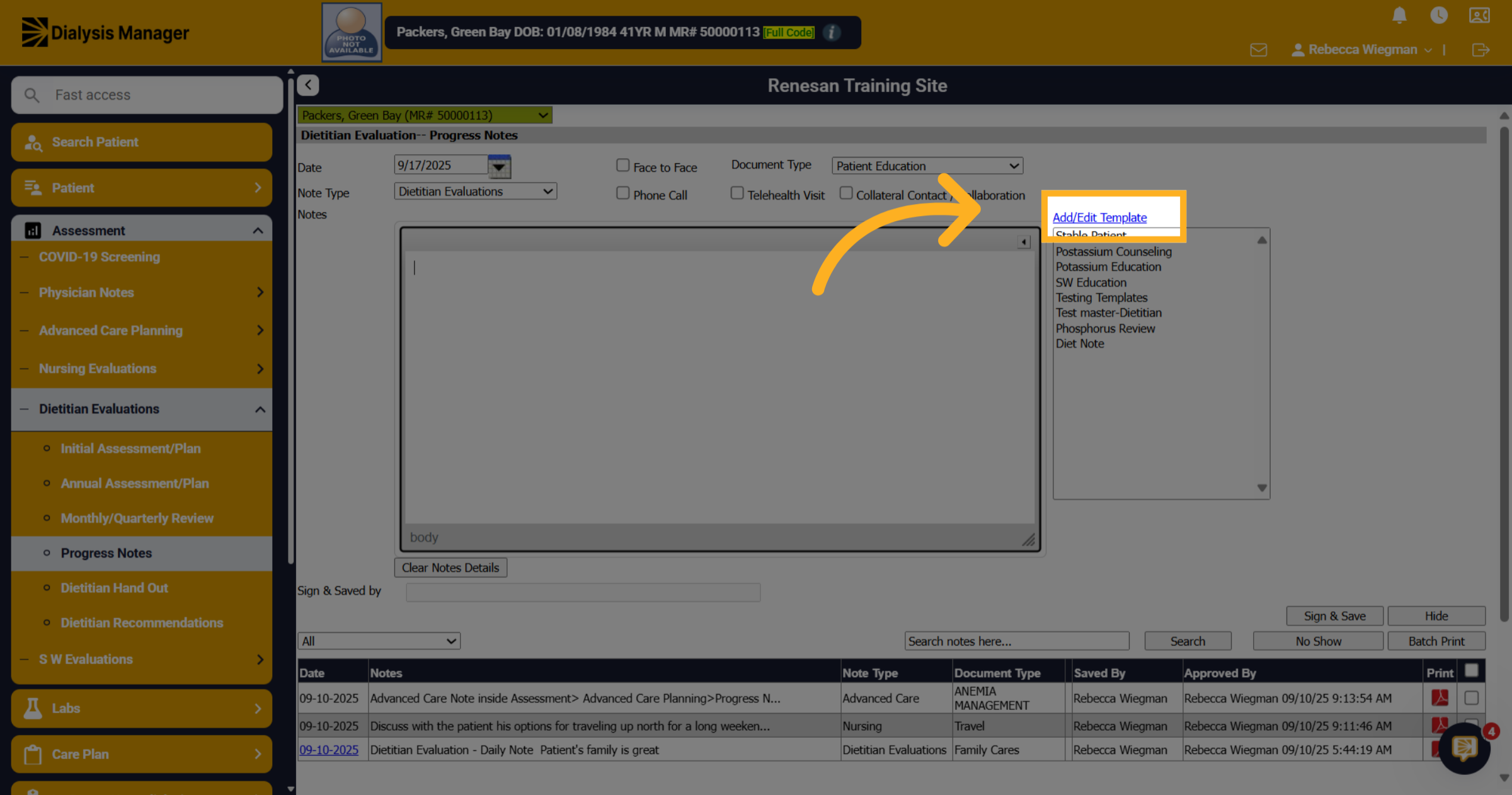 Click 'Add/Edit Template'