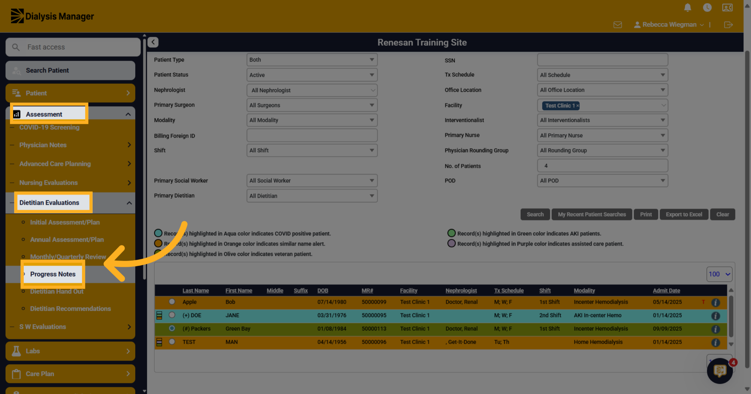 Click 'Progress Notes'