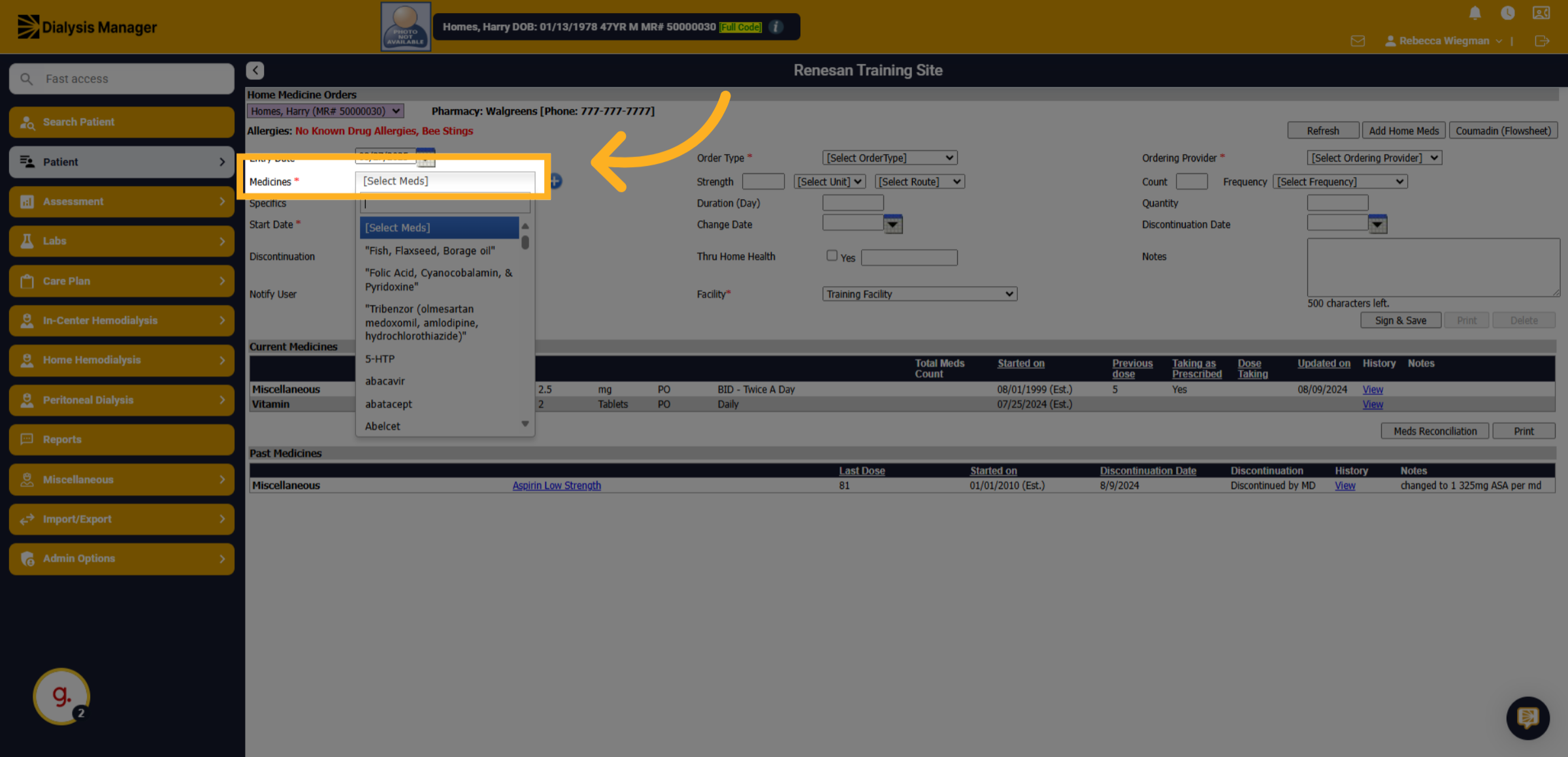 Click '[Select Meds]'