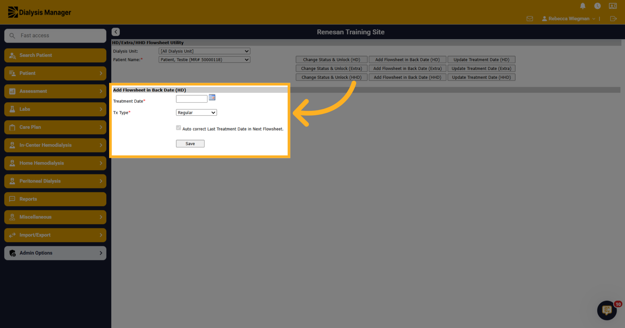 Add Flowsheet in Back Date