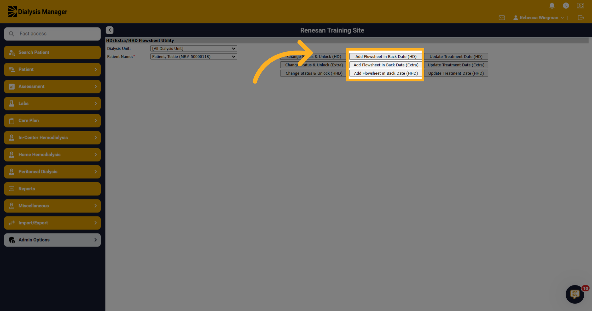 Choose Add Backdated Flowsheet