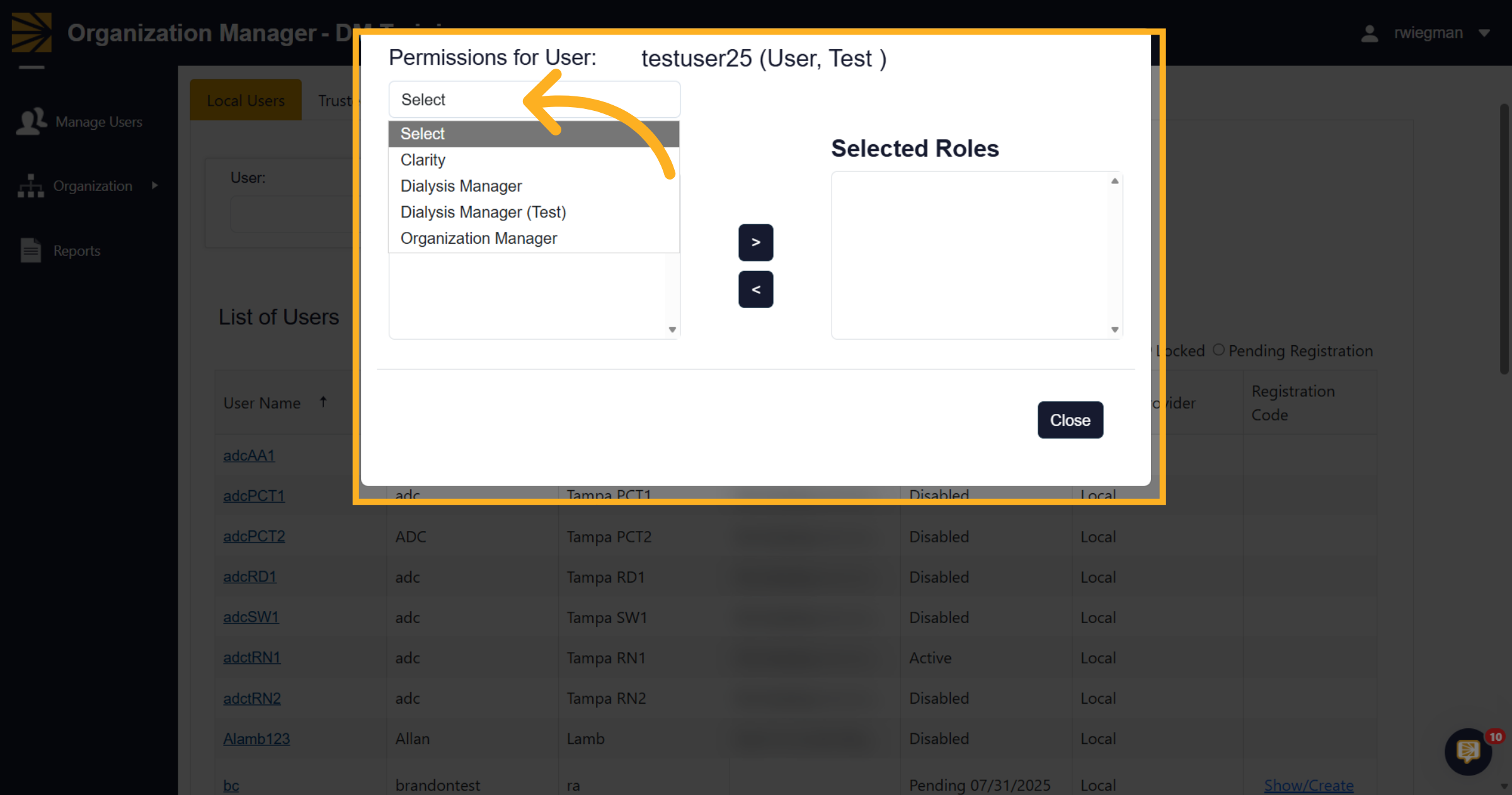 Open Role Selection Menu