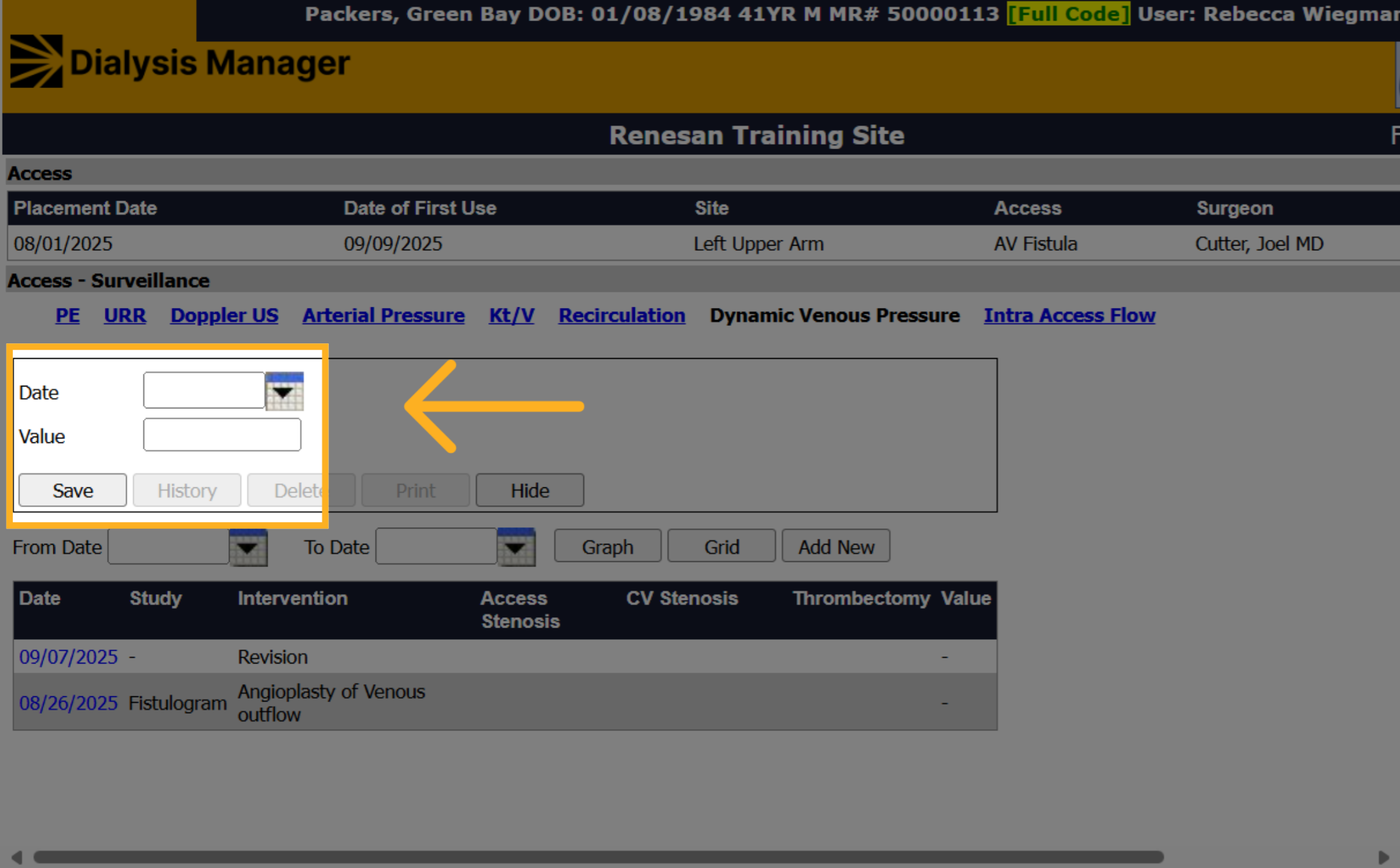 Enter Date and Value