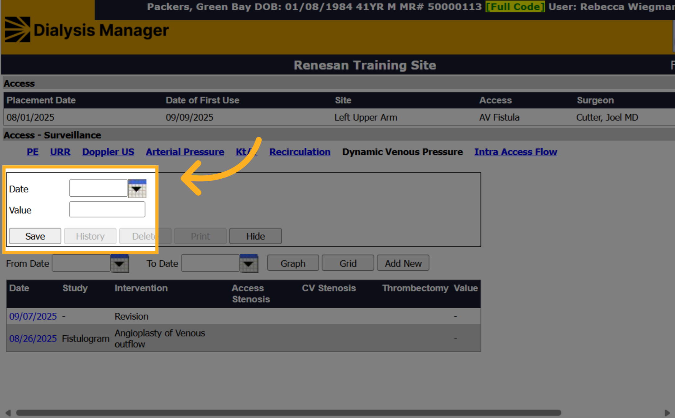 Enter Date and Value