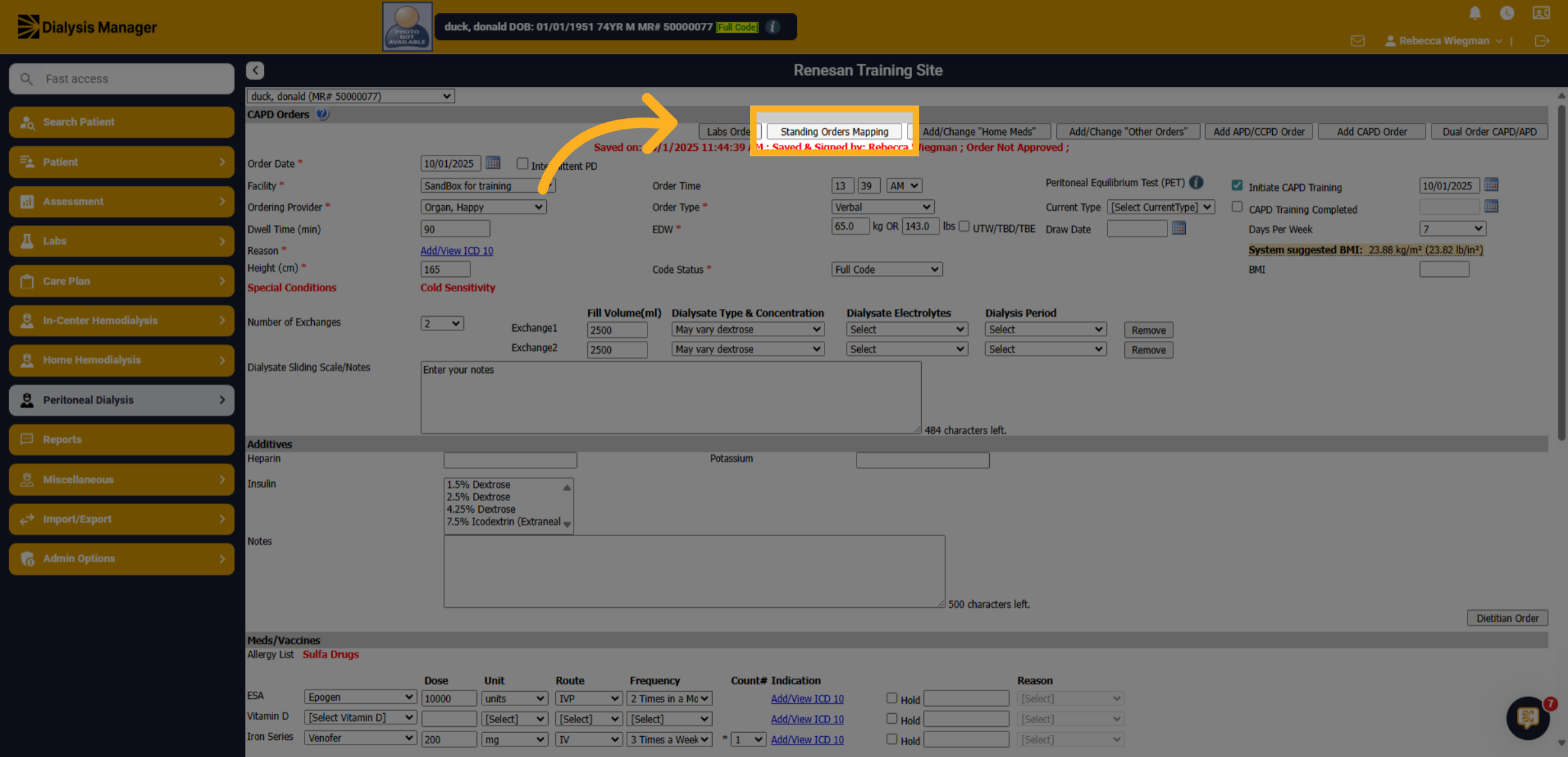 Click 'Standing Orders Mapping'