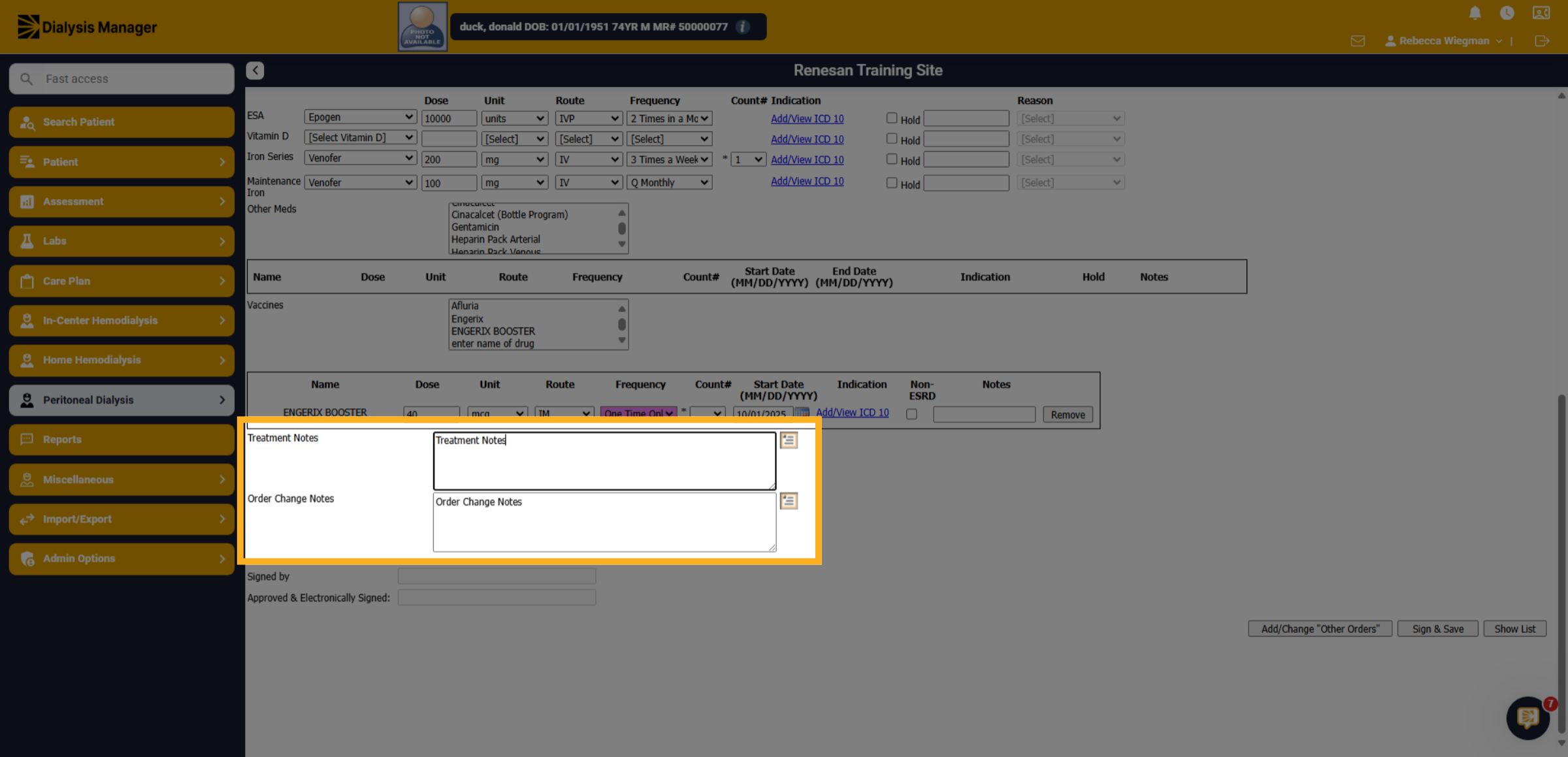 Click 'Treatment Notes'