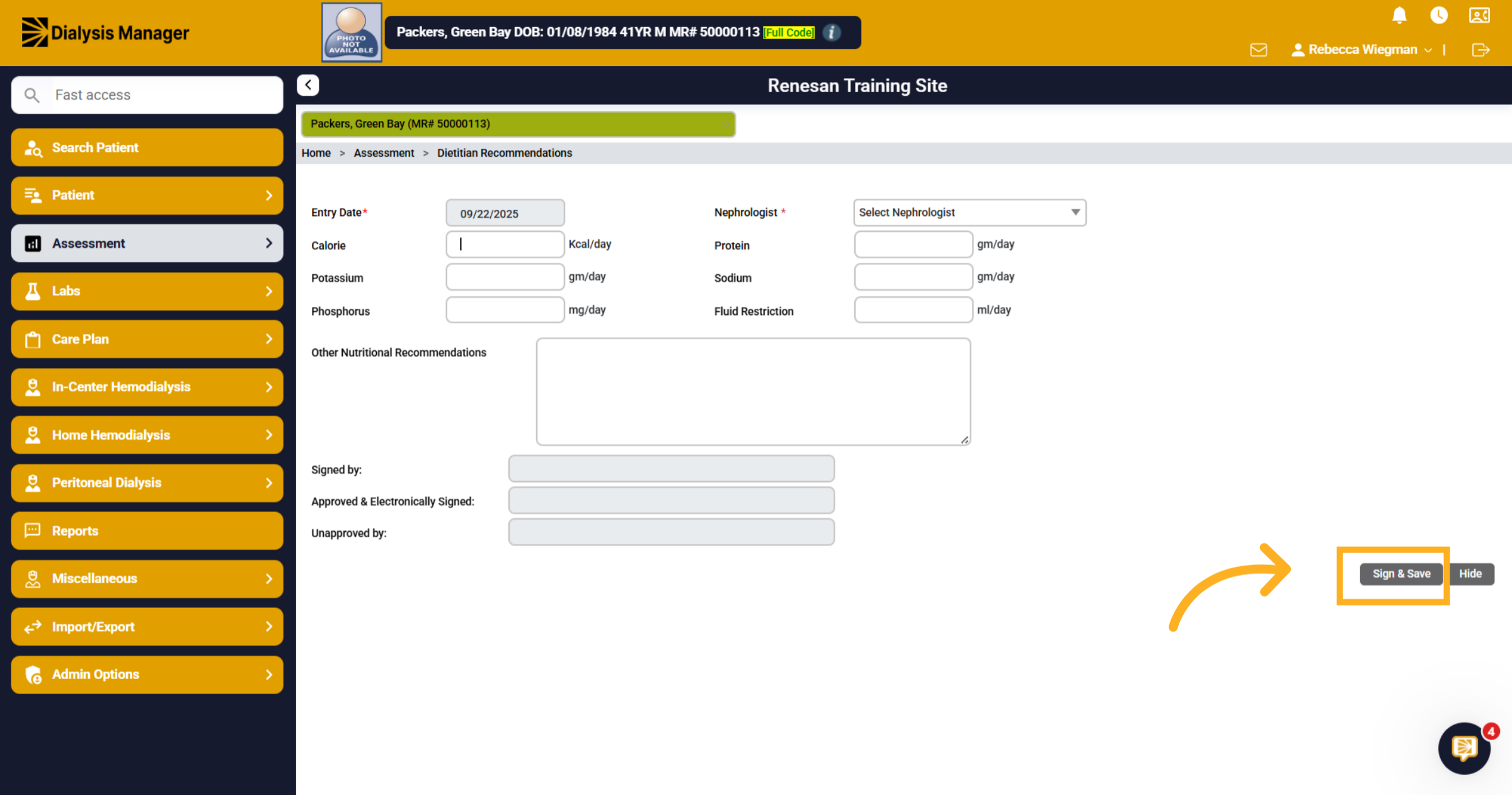 Enter recommendation, Sign and Save