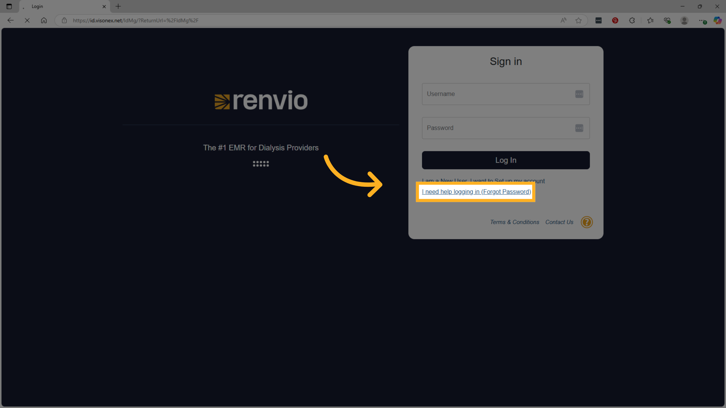 Click 'I need help logging in (Forgot Password)'