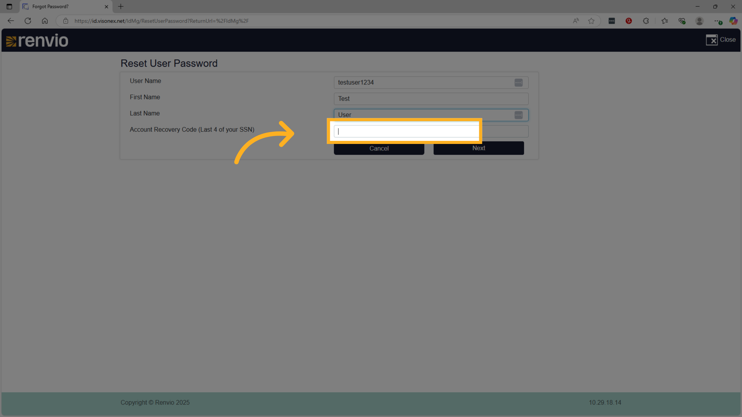 Click 'Account Recovery Code (Last 4 of your SSN)'