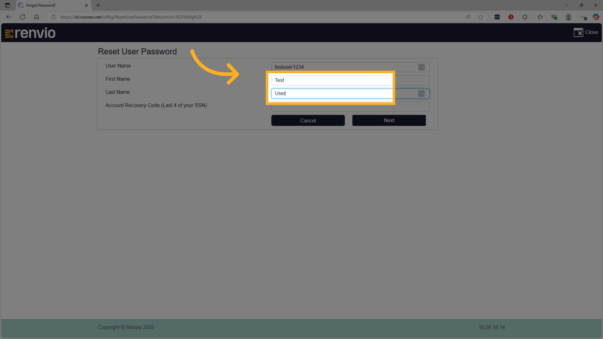 Fill 'User'