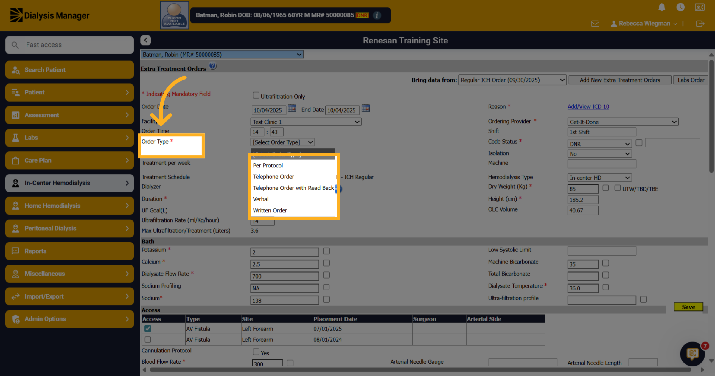 Select an Ordering Type