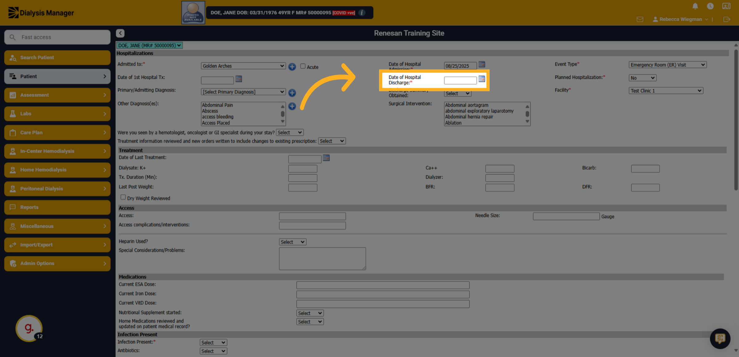 Click Date of Hospital Discharge