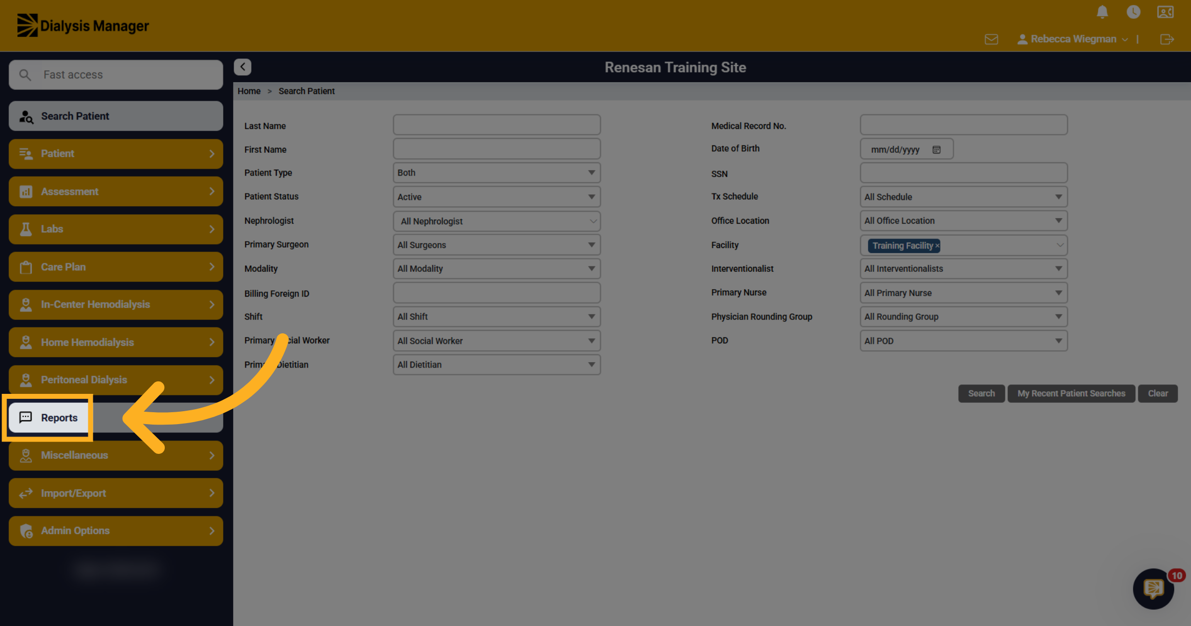 Open Reports Section