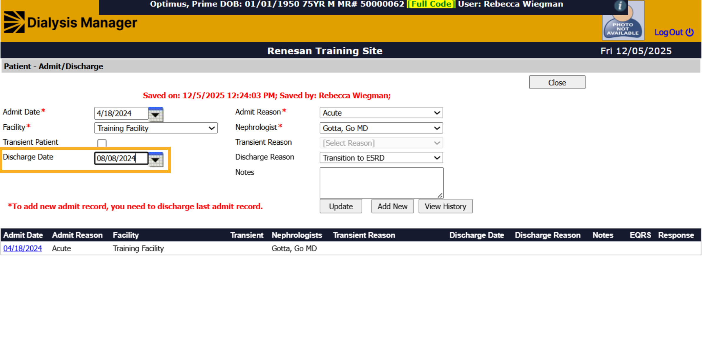 Enter Discharge Date