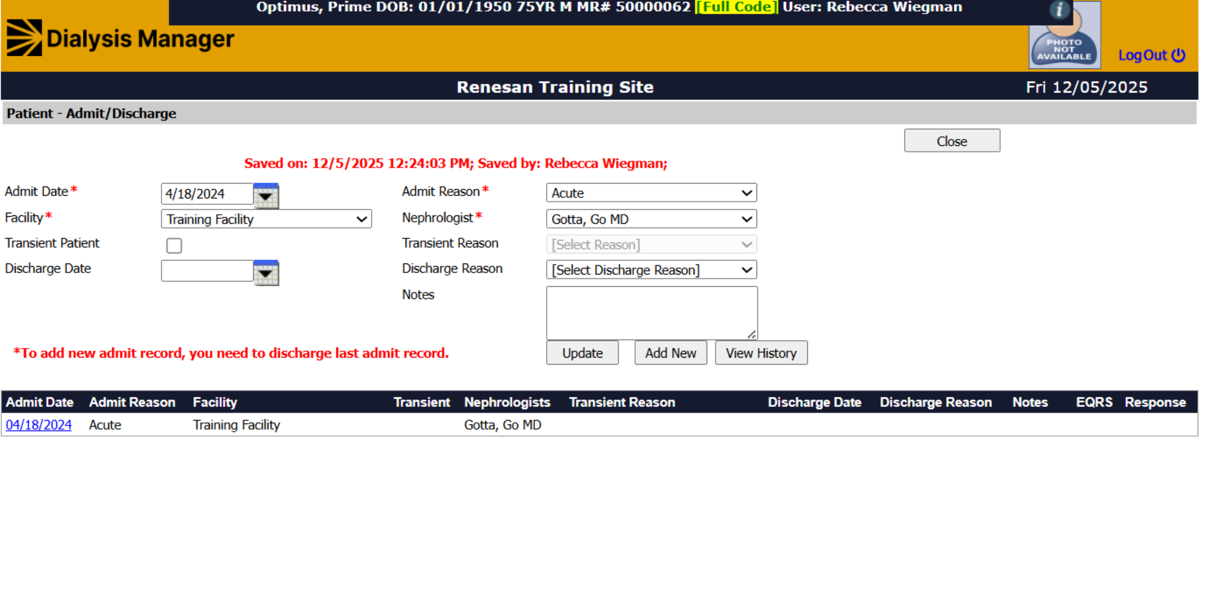 Select Admit Date Field