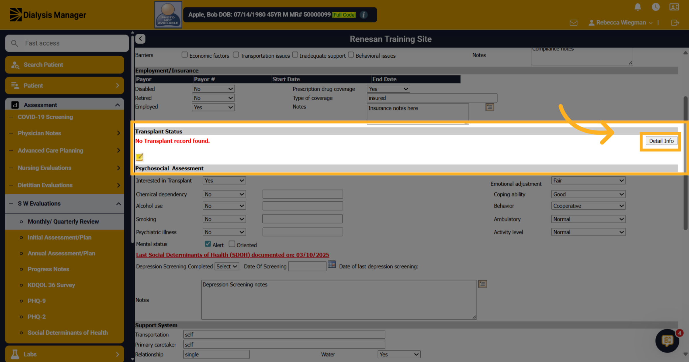 Click 'Transplant Status'