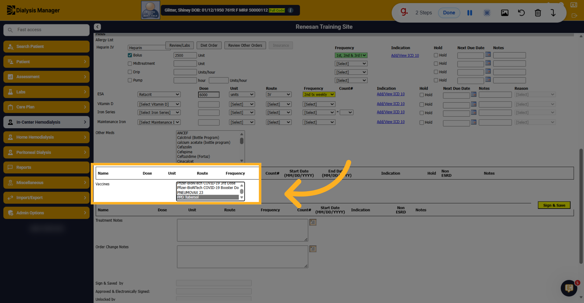 Select PPD Tubersol Option