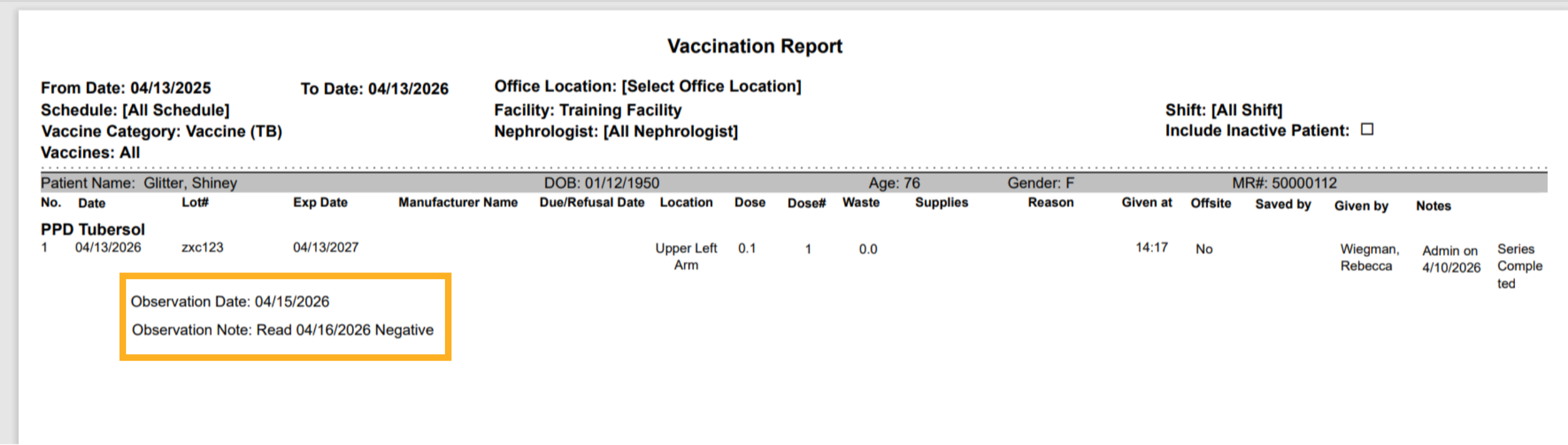 Vaccincation Report
